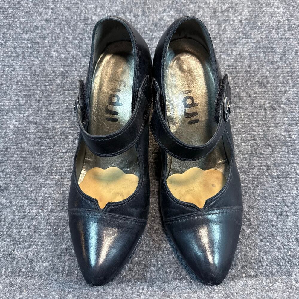 Fidji Black Leather Mary Jane Pumps Shoes Heels Womens 6 EU 36.5 Professional - Picture 3 of 10